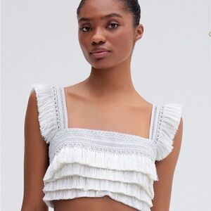 ISO PatBo White Fringe Layered Women's Top